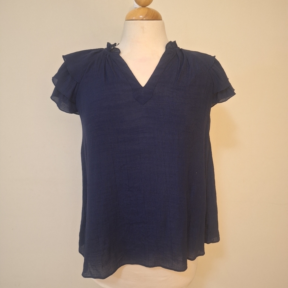 Nanette Lapore Triple Tiered Flutter Sleeve Top Navy BlueSize S